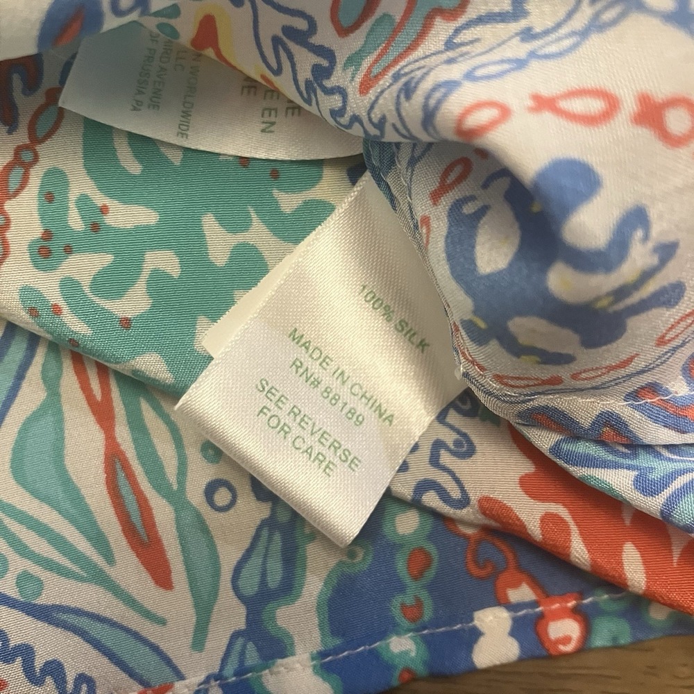 Lilly Pulitzer Elsa‎ Silk Top Size Small Let Minnow Coral Print Blue Long Sleeve - Picture 5 of 10